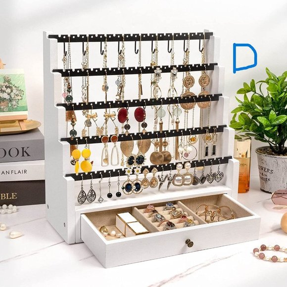 New Earring Organizer, 5 Layer Earring Holder Organizer with Metal Necklace Hold - Picture 7 of 8
